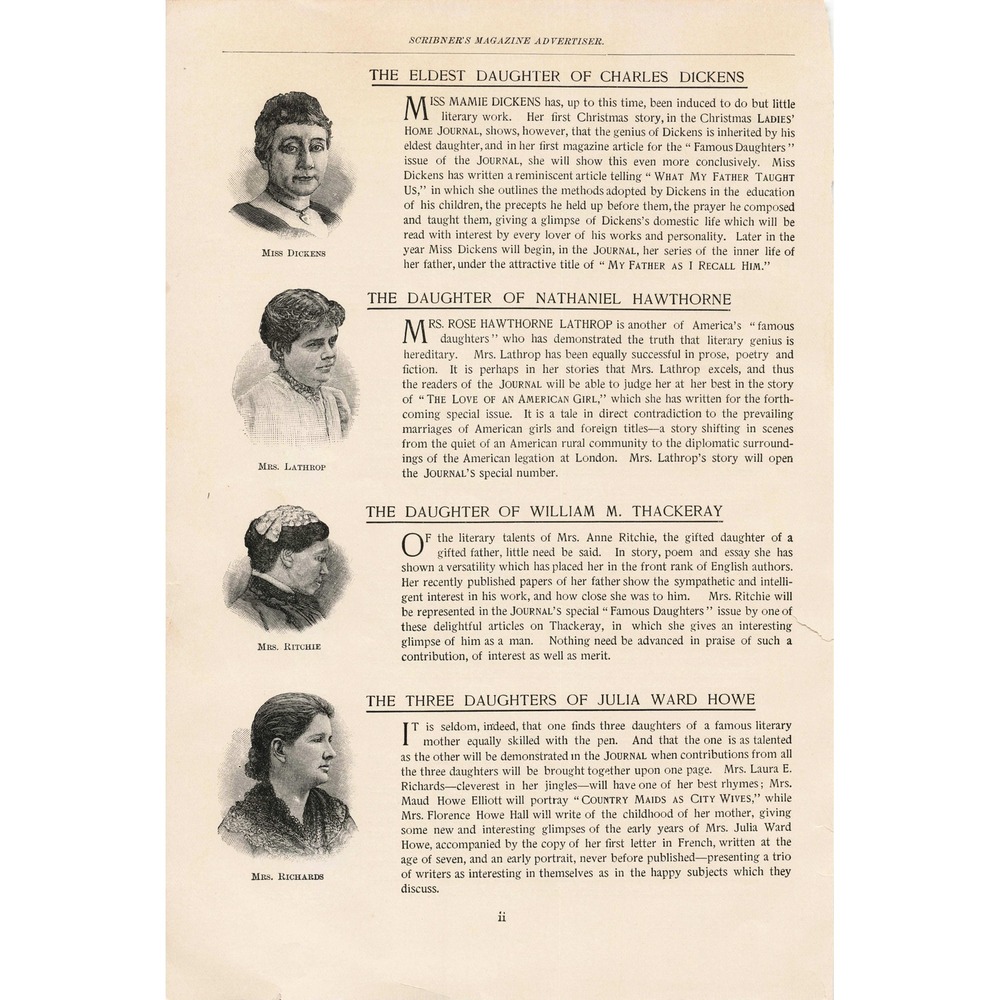 1891 Scribners Magazine Famous Daughters Ladies Home Journal Dickens Hawthorne - Picture 2 of 4